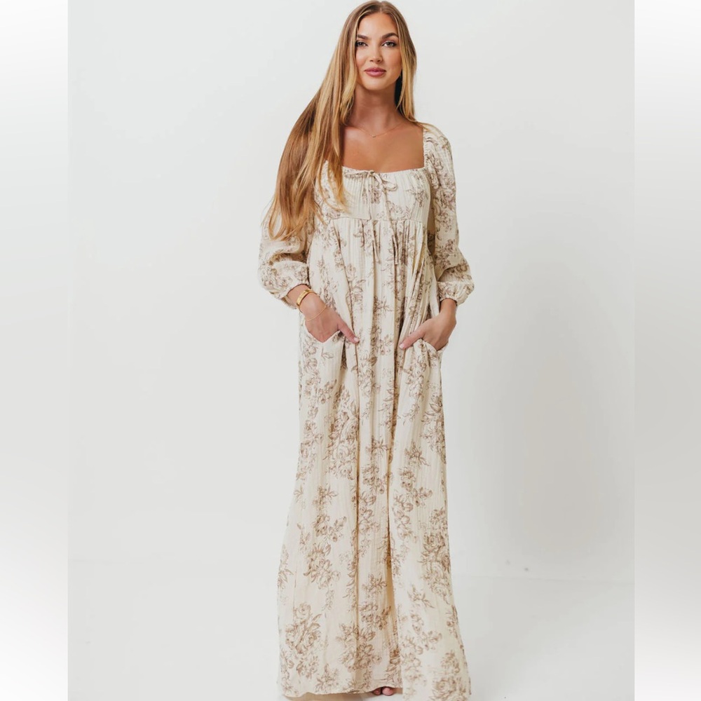 Peyton 100% Cotton Maxi Dress in Brown Floral - Bump Friendly